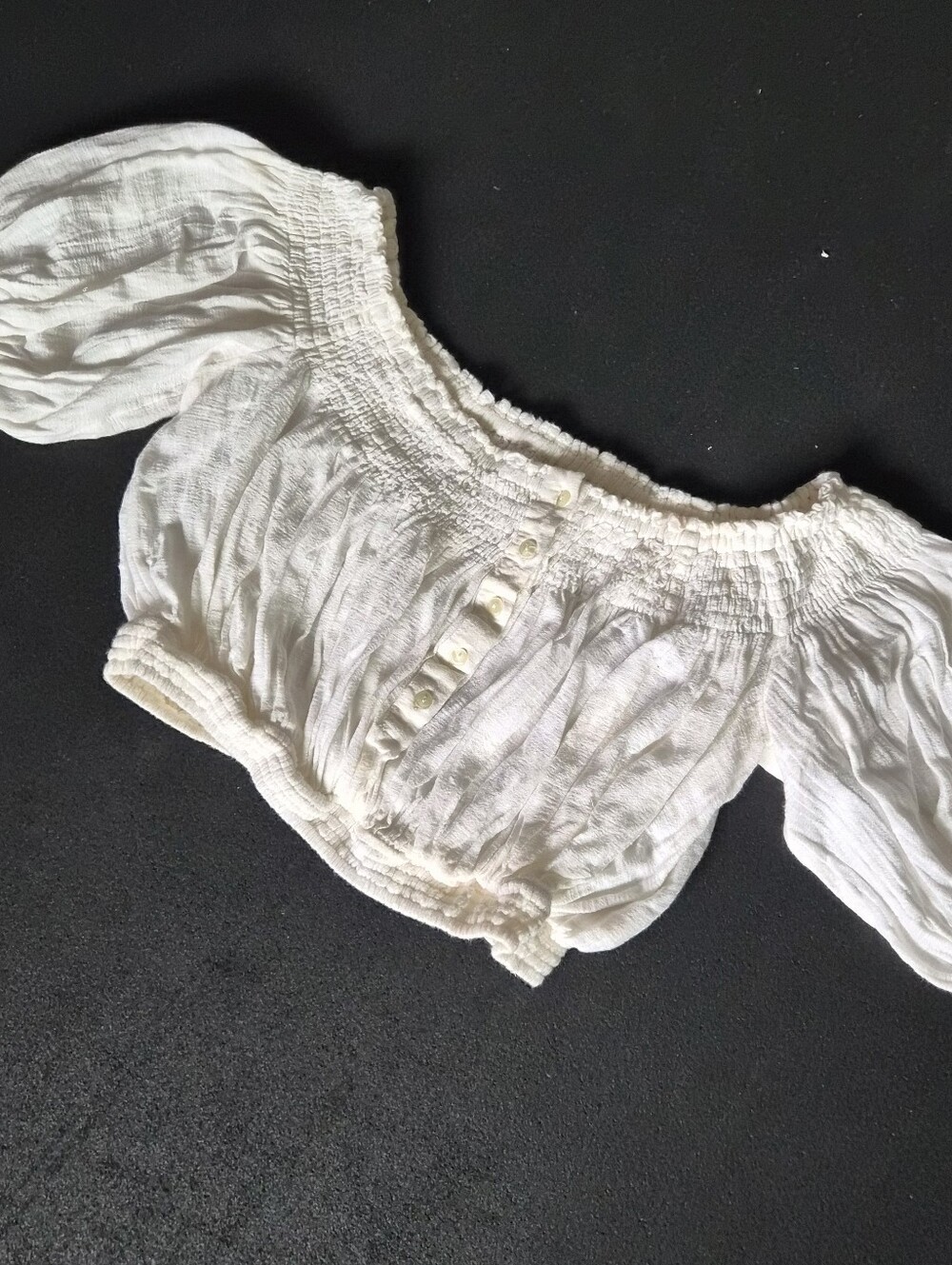 We The Free White Puff Sleeve Smocked Peasant Off Shoulder Crop Blouse